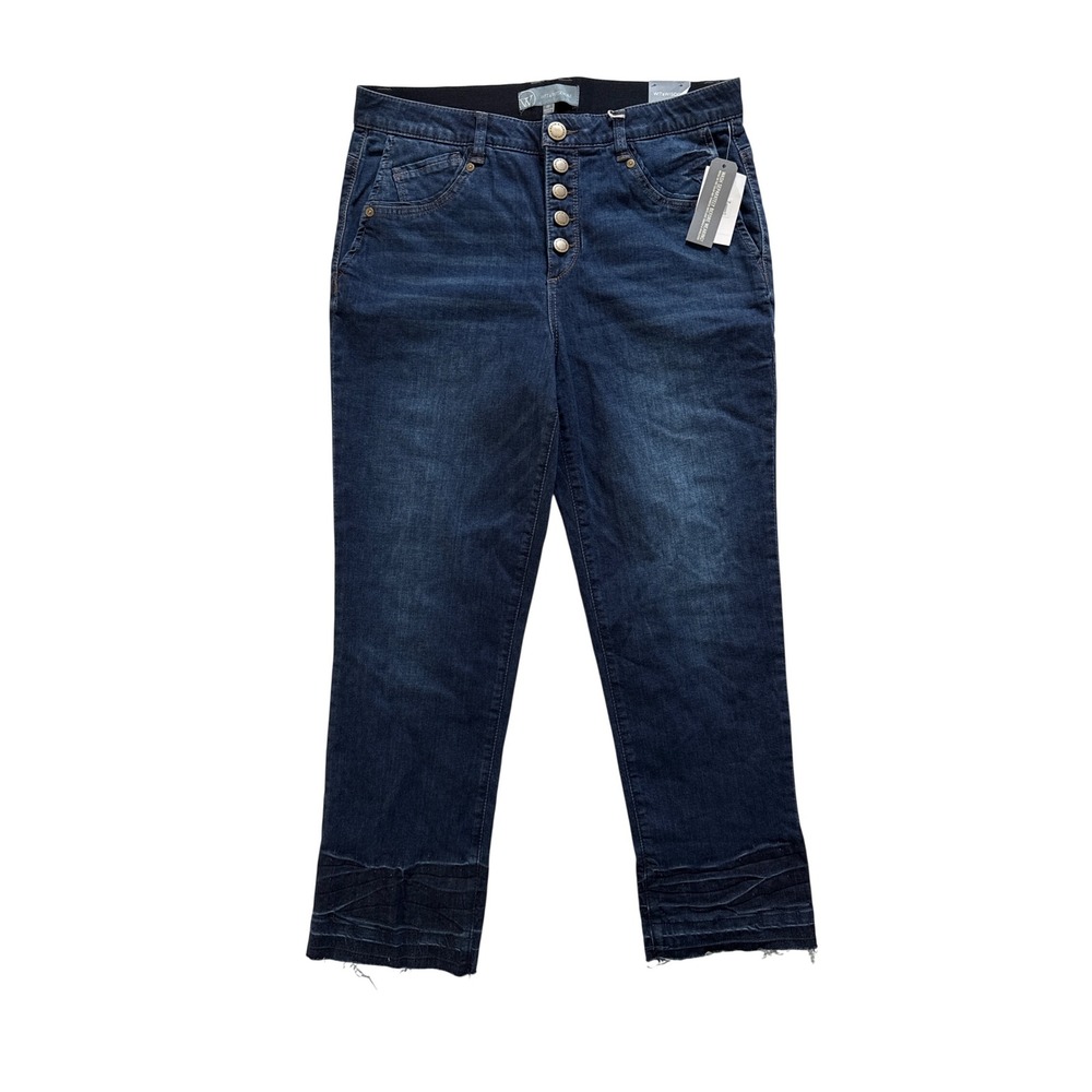 Wit & Wisdom Ab-solution Straight Leg Jeans Dark Wash Button Fly Raw Hem 10 NEW